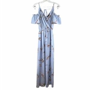 One Clothing Los Angeles Light Blue Floral Off the Shoulder Ruffle Maxi Dress S
